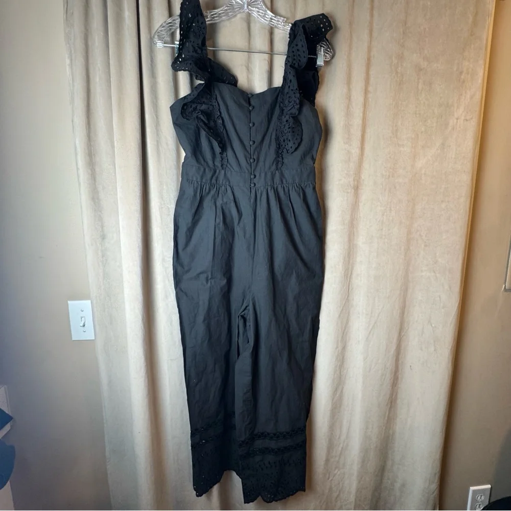 Madewell Black Eyelet Frilled-Strap Jumpsuit 100% cotton Romper‎ Size 2 NWT